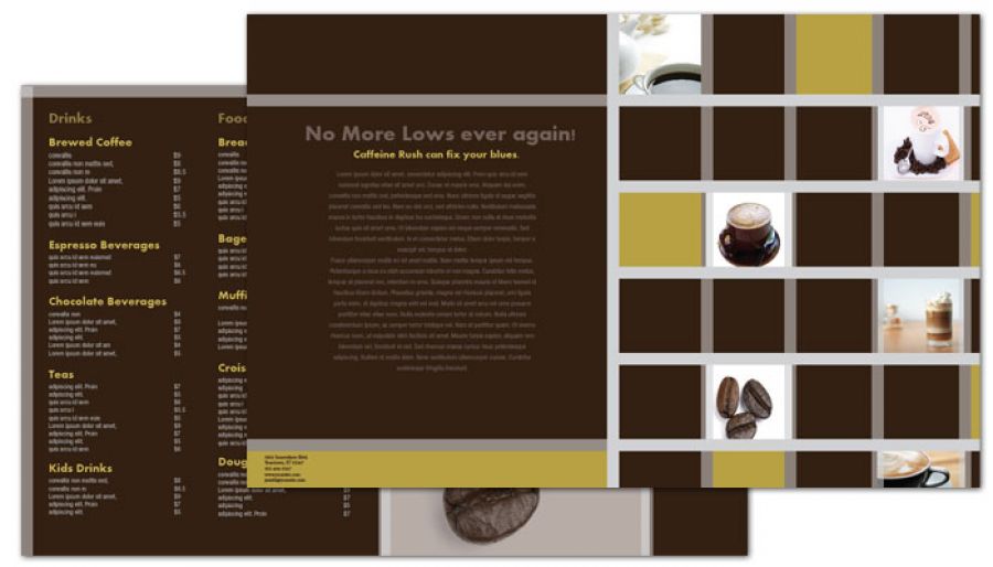 Coffee Shop Menus Half Fold Brochure Design Layout